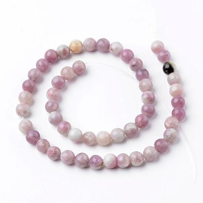 Teñidos de color rosa redondas perlas naturales turmalina hebras