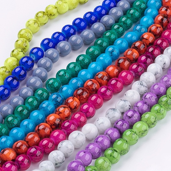 Spray Painted Glass Bead Strands, Round