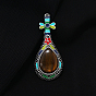 Natural & Synthetic Mixed Gemstone Musical Instrument Pipa Brooch with Enamel, Platinum Alloy Lapel Pin for Women