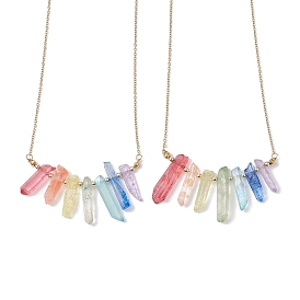 Dyed Colorful Natural Quartz Crystal Bullet Pendant Necklaces, with 304 Stainless Steel Cable Chains