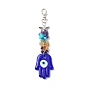 Handmade Lampwork Evil Eye Pendant Decoration, Gemstone Chips Cluster Lobster Clasp Charms, Clip-on Charms, for Keychain, Purse, Backpack Ornament, Mixed Shapes