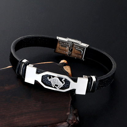 201 bracelet en perles de constellation en acier inoxydable, bracelet gothique en cordon de cuir pour hommes femmes