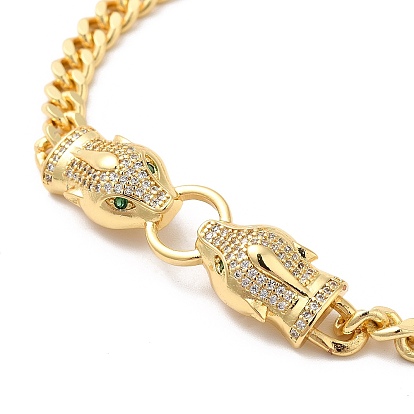 Cubic Zirconia Double Kylin Link Bracelet wth Brass Curb Chains for Men Women, Cadmium Free & Nickel Free & Lead Free