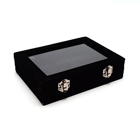 Rectangle Clear Window Jewelry Velvet Presentation Box Organizer with MDF Wood and Iron Locks, for Bracelet, Necklace Display