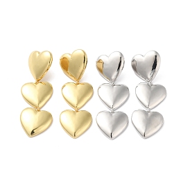 Long-Lasting Plated Brass Triple Heart Long Dangle Stud Earrings for Women, Cadmium Free & Lead Free