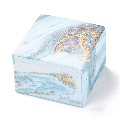 Square Paper Drawer Box, with Black Sponge & Polyester Rope, Marble Pattern, for Bracelet and Rings