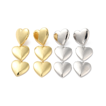 Long-Lasting Plated Brass Triple Heart Long Dangle Stud Earrings for Women, Cadmium Free & Lead Free