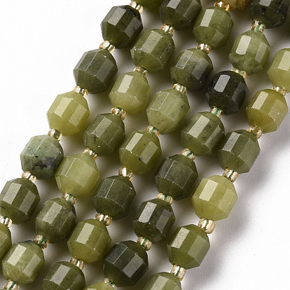 Hebras de perlas naturales de jade de canada, barril, facetados