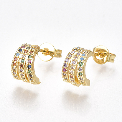 Brass Micro Pave Cubic Zirconia Ear Studs, with Ear Nuts