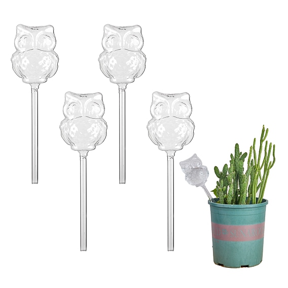 4Pcs Automatic Plant Water Globes, Owl Plant Waterer Stakes, Plant Waterer Bulbs, Water Drippers Irrigation Devices for Indoor and Outdoor Plants