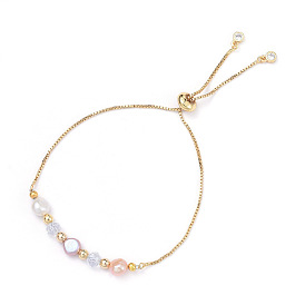 Bracelets ajustables en laiton, bracelets bolo, avec perle naturelle, perles de verre et perles de laiton