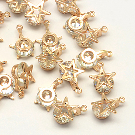 Star Alloy Charms, with Cubic Zirconia, 14x10x6mm, Hole: 1mm