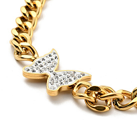 Collier pendentif papillon strass cristal avec chaînes gourmettes, placage ionique (ip) 304 bijoux en acier inoxydable pour femmes