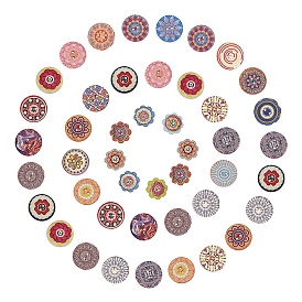 2-Hole Printed Wooden Buttons, Dyed, Flat Round