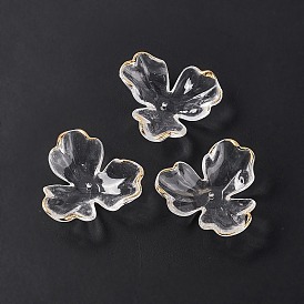 Transparent Acrylic Bead Caps, Golden Plated, 3-Petal Flower