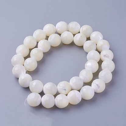 Shell Beads Strands, Faceted, Round