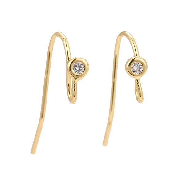 Brass Earring Hooks, with Clear Cubic Zirconia
