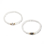Natural White Jade Round Beads Stretch Bracelet Set, Heart Acrylic & 304 Stainless Steel Beads Bracelet, Golden