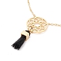 304 Stainless Steel Necklaces, with Round & Tassel Pendant, for Women