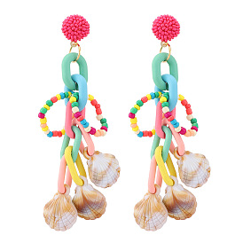 Beachy Shell Bead Acrylic Chain Earrings - Chic European Style Jewelry