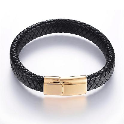 Braided Leather Cord Bracelets, with 304 Stainless Steel Magnetic Clasps
