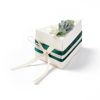Cake-Shaped Cardboard Wedding Candy Favors Gift Boxes, with Plastic Flower and Ribbon, Triangle