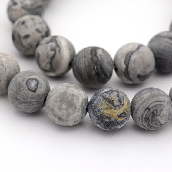 Frosted Natural Map Stone/Picasso Stone/Picasso Jasper Round Bead Strands