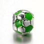 Large Hole FootBall/Soccer Ball Alloy Enamel European Beads, Sports Beads, Antique Silver, 9x8mm, Hole: 4.2mm