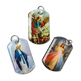 Rectangle Epoxy Resin Pendants, Religion Charms with Platinum Plated Aluminum Jump Rings