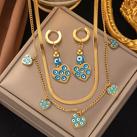 Superbe ensemble de collier en acier titane coeur oeil bleu pour femme - design haut de gamme, bijoux qui ne se décolorent pas