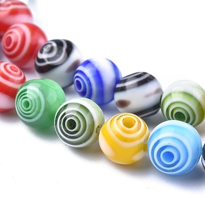 Millefiori main perles rondes de fils de verre, 10mm, Trou: 1.5mm, Environ 38 pcs/chapelet, 14.5 pouce