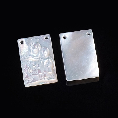 Natural White Shell Pendants for Mother's Day, Rectangle with Mother & Son