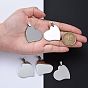 304 Stainless Steel Pendants, Manual Polishing, Stamping Blank Tag, Heart