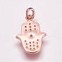 Brass Micro Pave Cubic Zirconia Pendants, Hamsa Hand/Hand of Fatima/Hand of Miriam, with Eye