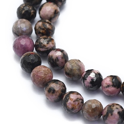Natural Rhodonite Beads Strands, Round, Faceted(128 Facets)