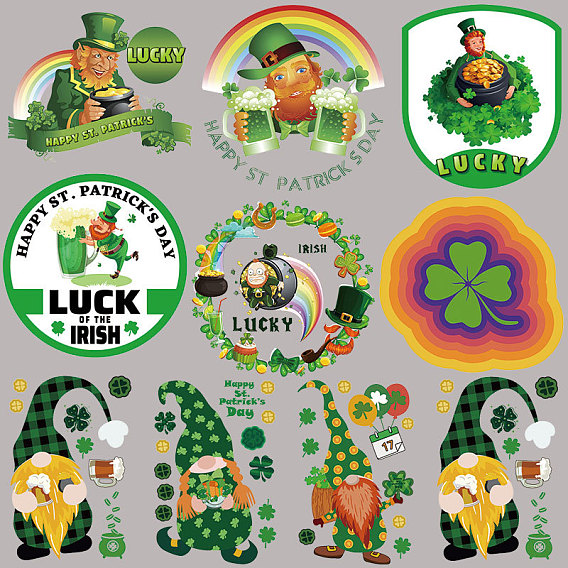 Saint Patrick's Day Theme Drink Hat Rainbow PET Sublimation Stickers, Heat Transfer Film, Iron on Vinyls, for Clothes Decoration