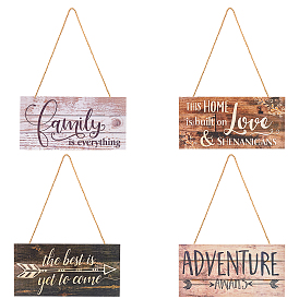 Fingerinspire Natural Wood Hanging Wall Decorations for Front Door Home Decoration, with Plastic Hook and Jute Twine, Rectangle with Word