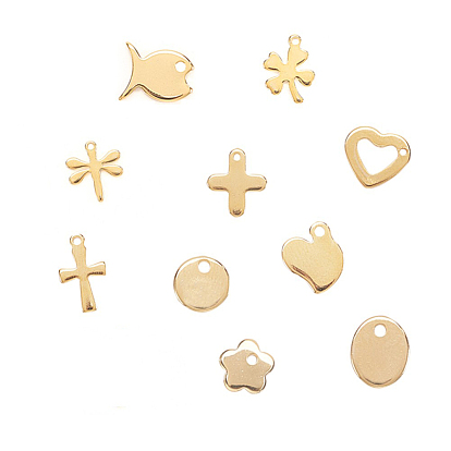 201 & 304 Stainless Steel Charms, Fish & Cross & Clover & Heart &  Flower & Flat Round & Dragonfly & Oval Charm