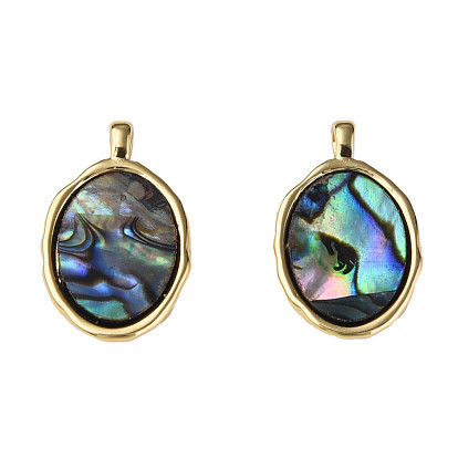 Synthetic Abalone Shell/Paua Shell Pendants, with Real 18K Gold Plated Brass Findings, Nickel Free, Oval