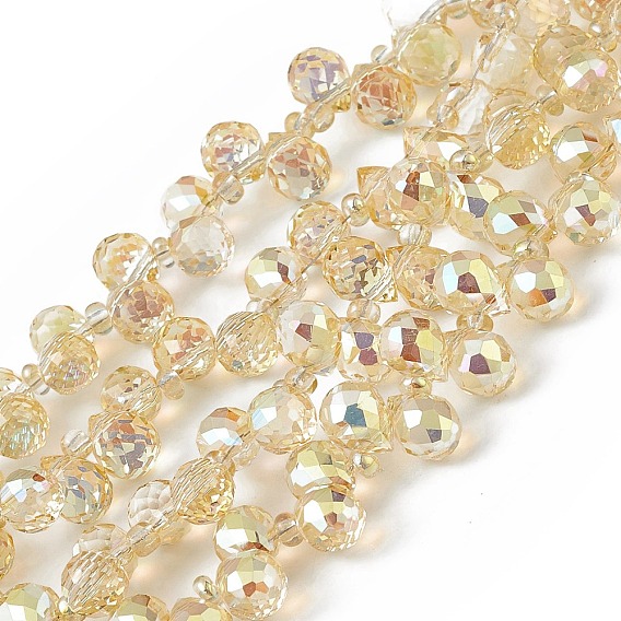 Transparentes perles de verre de galvanoplastie brins, facette, larme percée en haut, plein arc-en-plaqué
