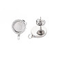 304 Stainless Steel Stud Earring Findings, Earring Setting for Enamel, with Jump Rings and Ear Nuts, Flat Round