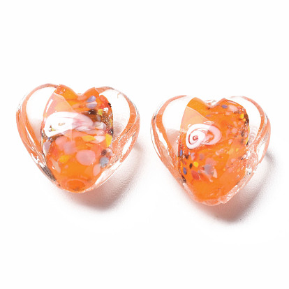 Handmade Lampwork Beads, with Inner Flower, Heart
