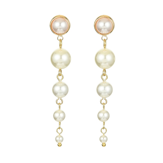 Brass Dangle Stud Earrings, Natural Pearl Beaded Tassel Earrings