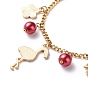 Alloy Enamel & Glass Pearl Charm Bracelet with 304 Stainless Steel Chains for Women