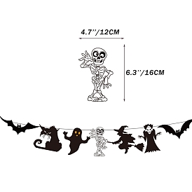 Halloween Theme Paper Banners, Bat Skull Ghost Witch Party Display Decorations Supplies, with Wire