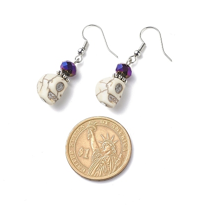 Magnésite synthétique avec boucles d'oreilles pendantes en perles de verre, bijoux gothiques en laiton pour femmes