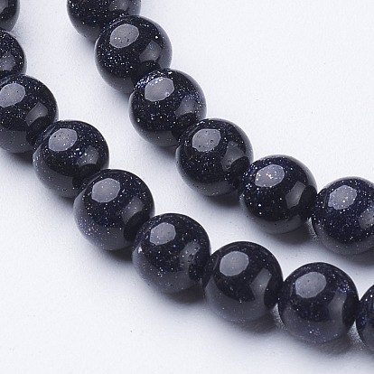 Synthétiques bleus Goldstone brins de perles, ronde, 4~8mm, Trou: 0.8~1mm