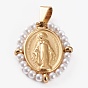 316 pendentifs chirurgicaux en acier inoxydable, avec de l'acrylique perle des perles d'imitation, ovale avec la Vierge Marie