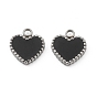 Fashion 304 Stainless Steel Enamel Charms, Heart, Black