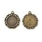 Tibetan Style Flat Round Alloy Pendant Cabochon Settings, Cadmium Free & Lead Free, Tray: 20mm, 34x30x2mm, Hole: 3mm, about 290pcs/1000g